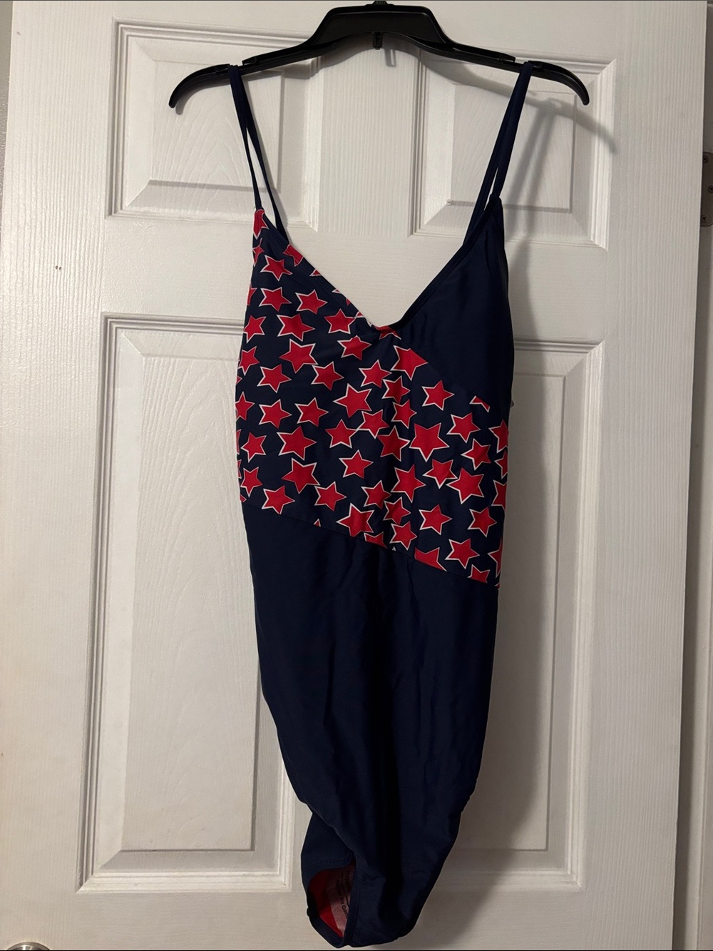 Navy One-Piece Swimsuit with Red Star Print